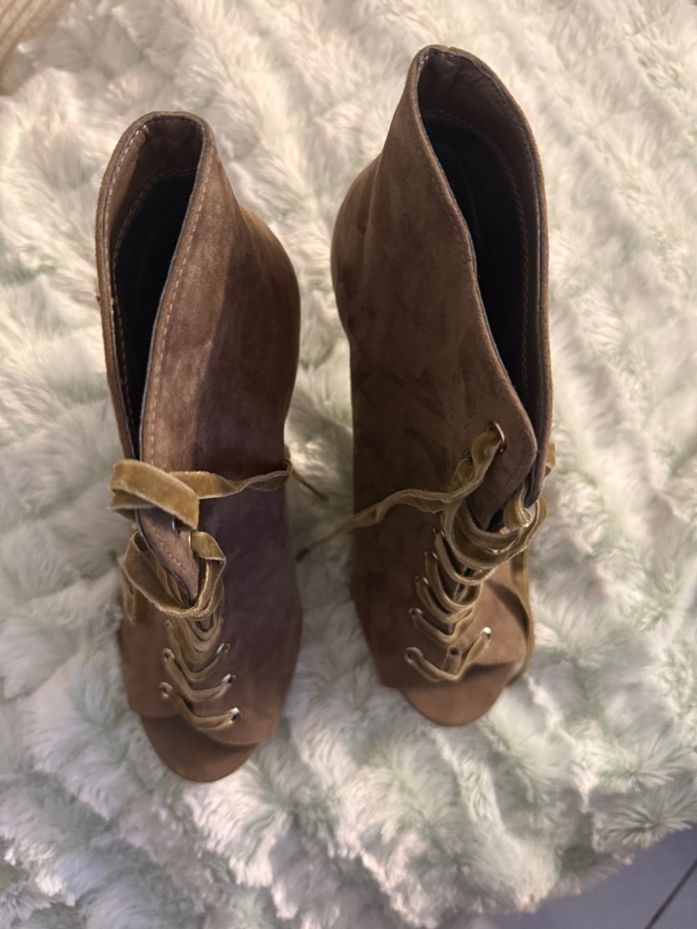 Brown Suede Lace-Up Open-Toe Ankle Boots